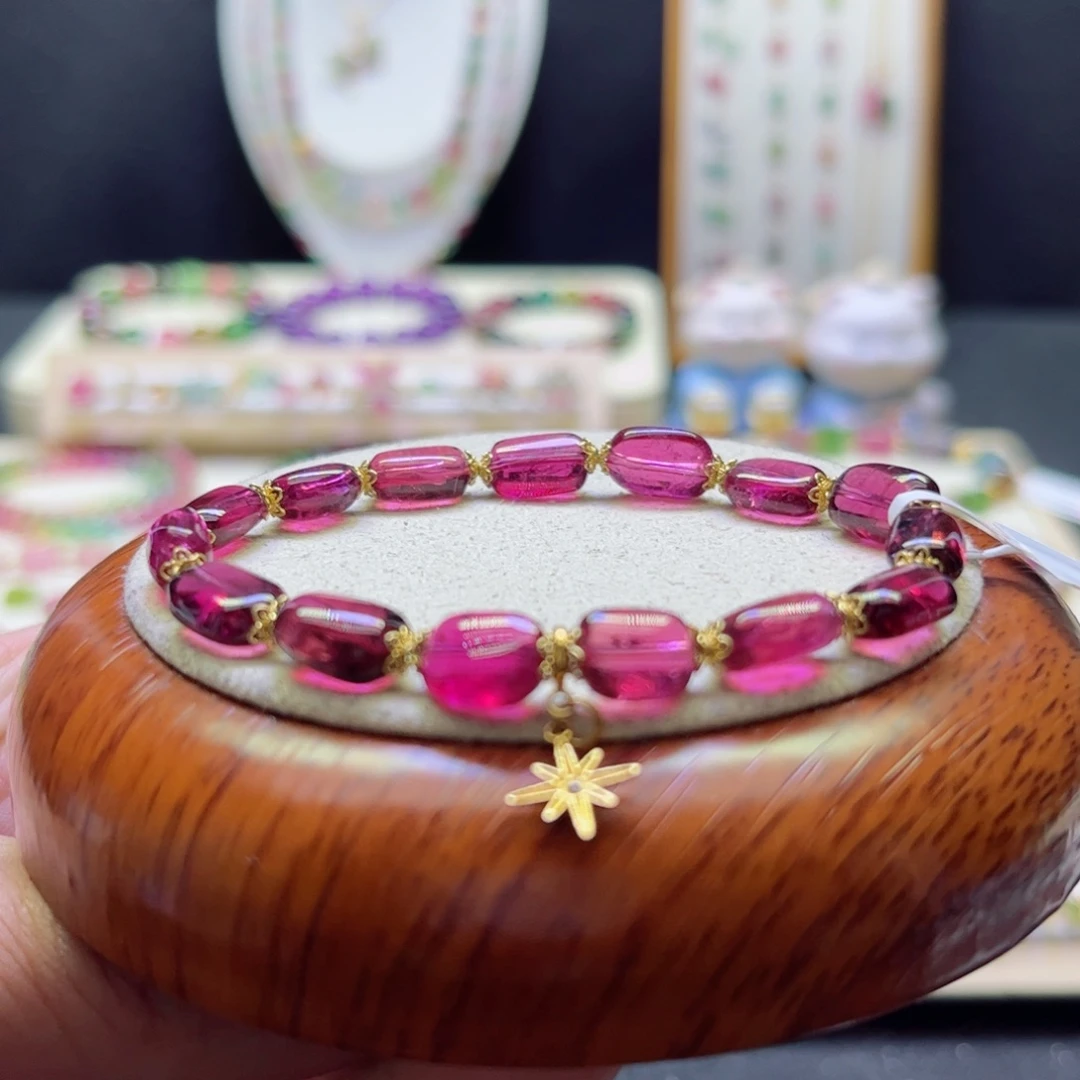 手链未镶嵌碧玺色标全红原石