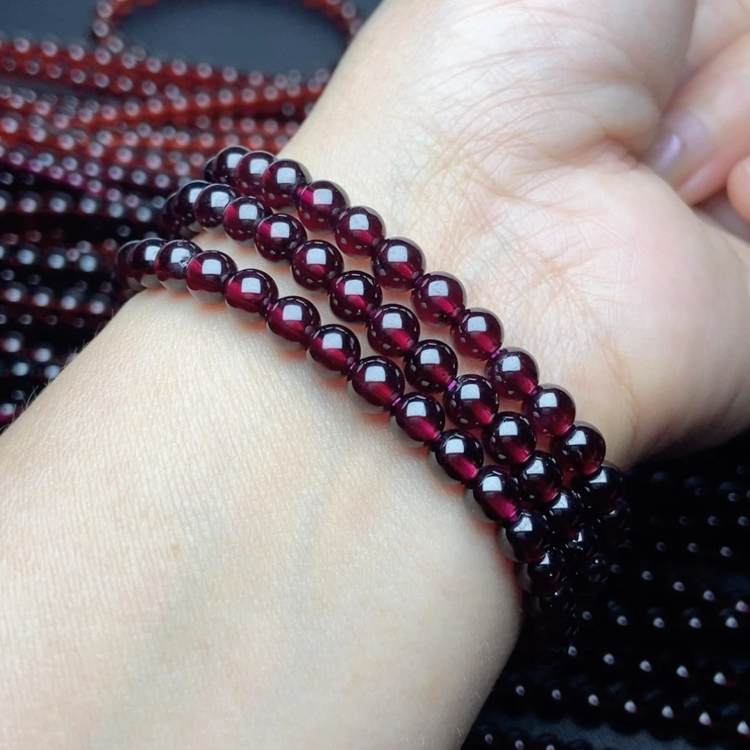 未镶嵌手链石榴石5.6酒红色