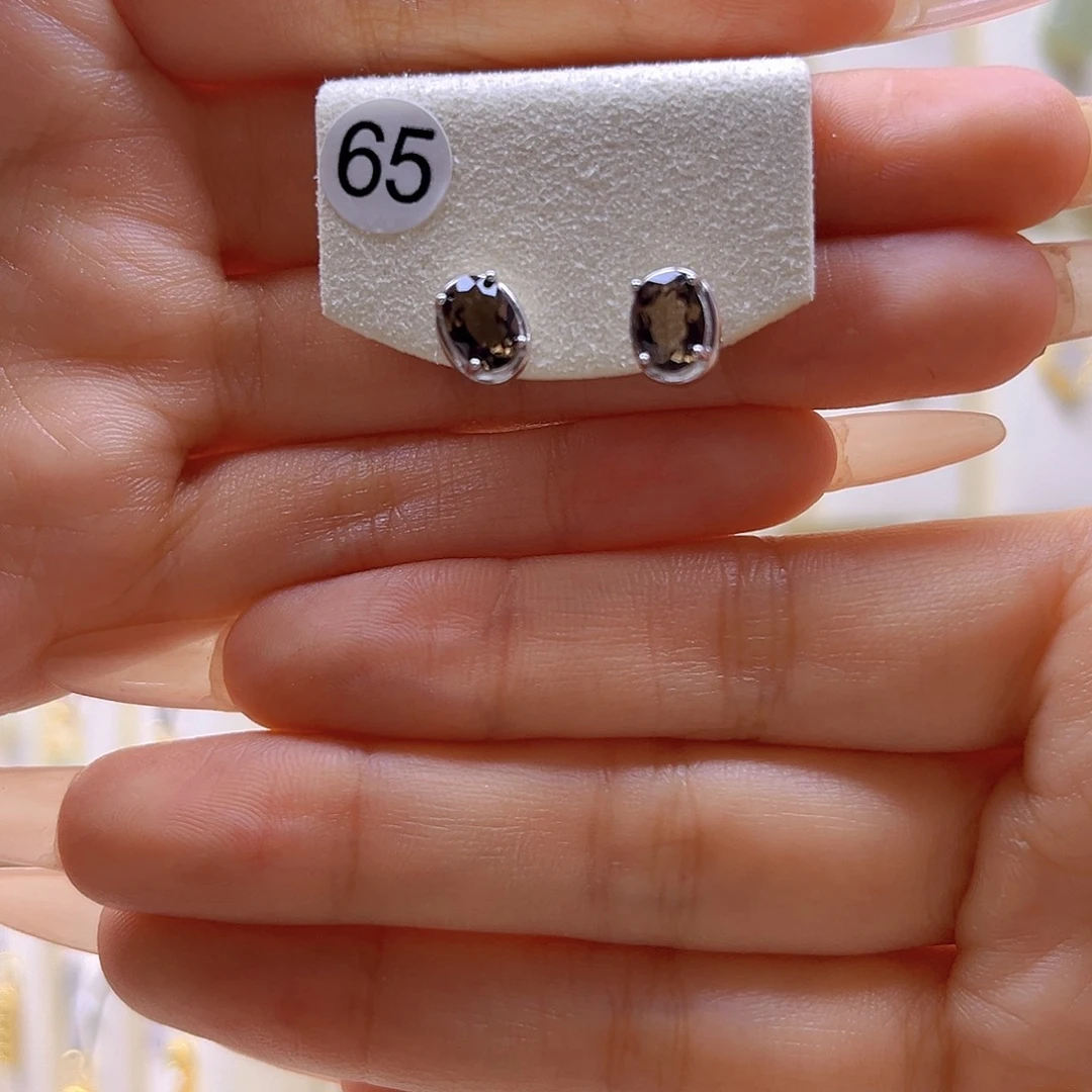 水晶耳饰银S925镶嵌茶晶