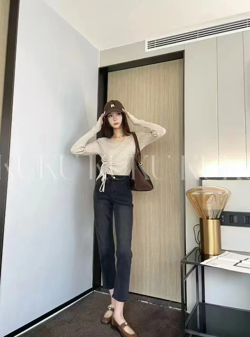 「HMM」小众设计师高品质四面弹高腰烟筒裤黑灰