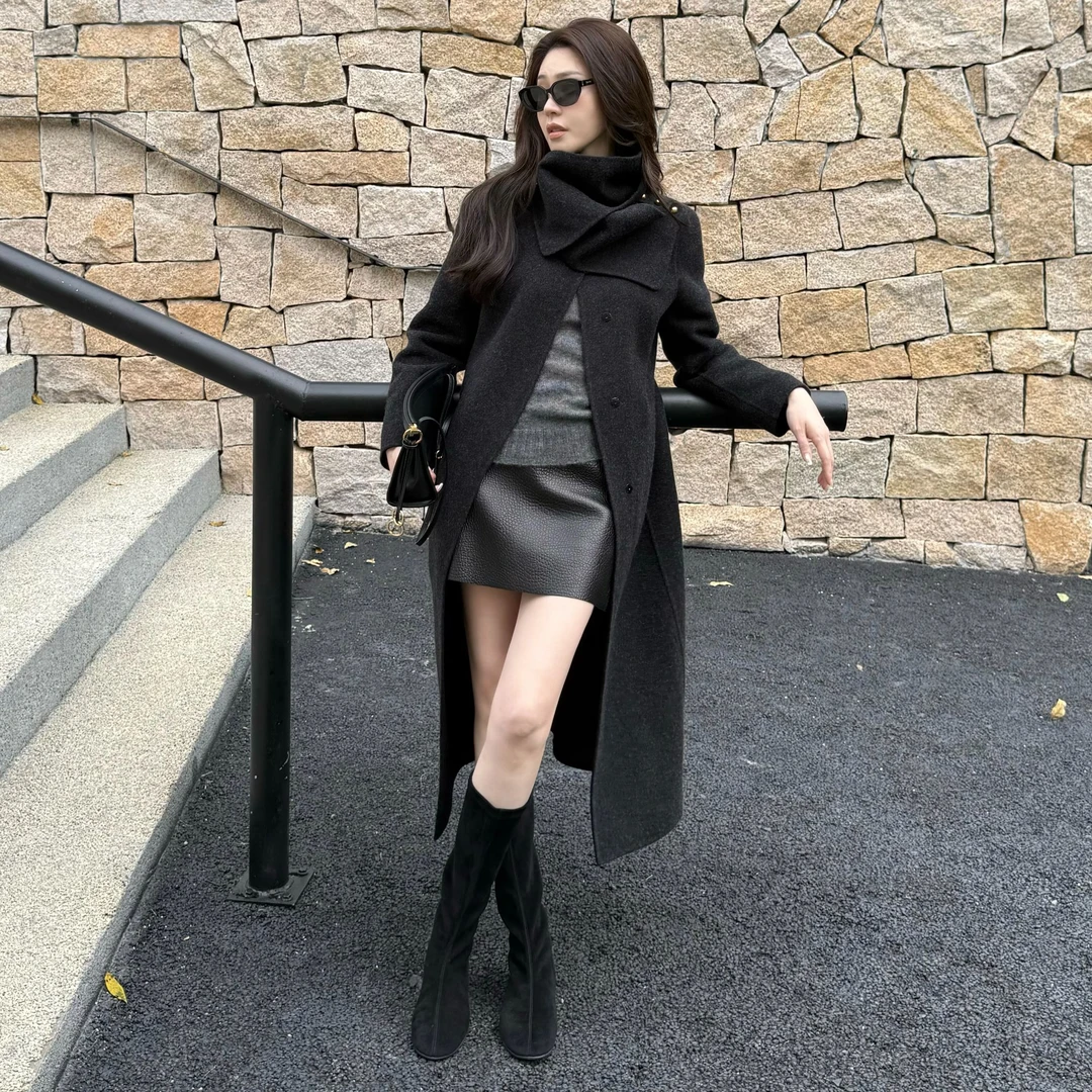 王嬛嬛MsLime25年新款弹力羊京皮黑色长靴 HD2C0678