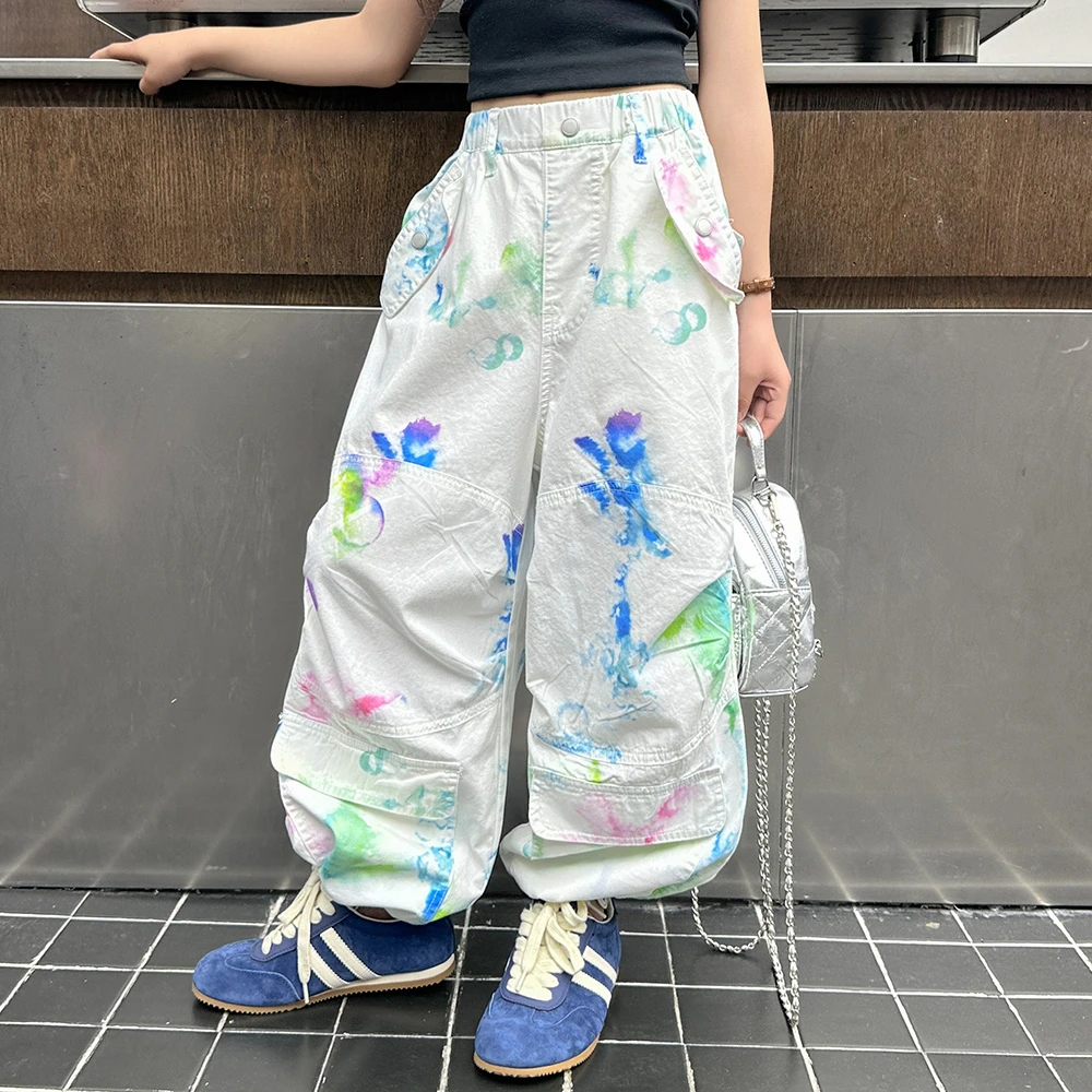 女童夏季休闲裤2025新款洋气时尚扎染男女通用裤子6-12岁中大童潮