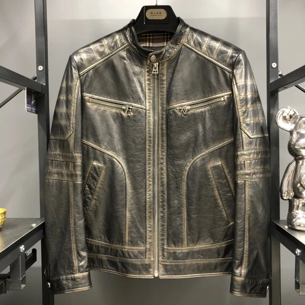 23022休闲春秋冬季短款修身立领潮款机车皮衣