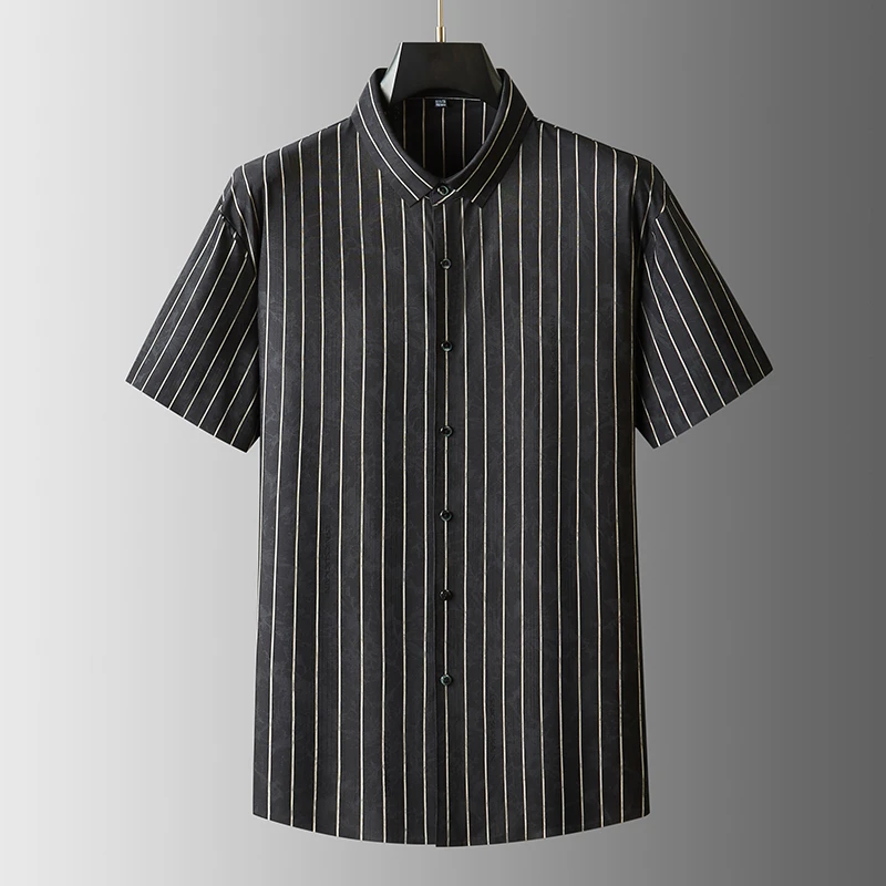 【艺禾轻奢大码】夏季加肥加大晕染条纹男士短袖衬衫高弹透气3718