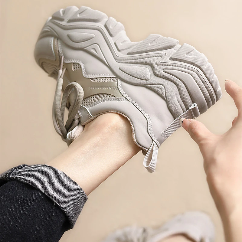 厚底老爹鞋女2024年秋季新款简约系带复古百搭小个子运动休闲鞋潮