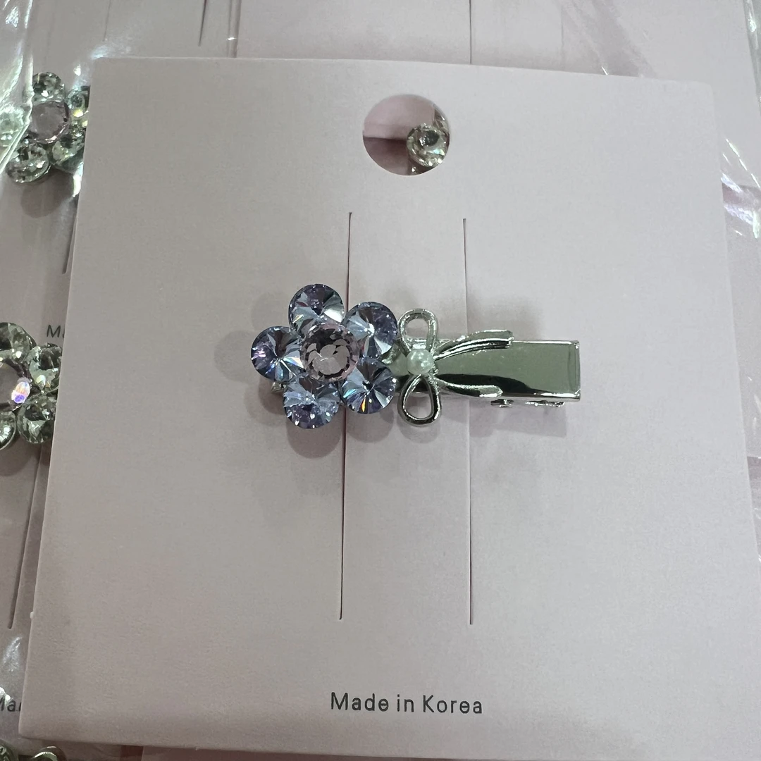 炫彩蓝色蝴蝶结水晶花朵甜美鸭嘴夹