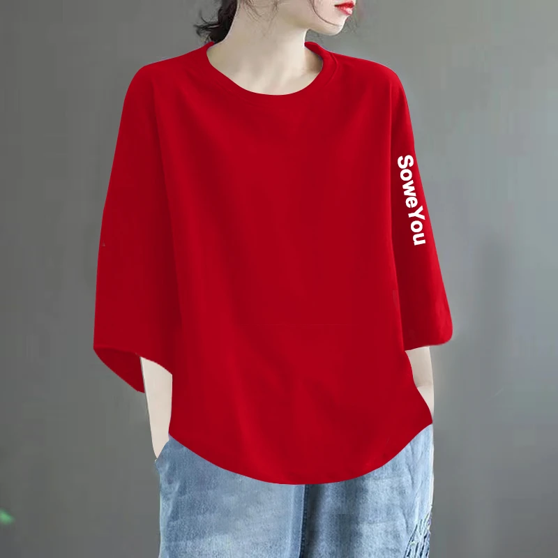清仓捡漏~纯棉七分袖t恤女夏季2025新款韩版宽松显瘦时尚百搭上衣