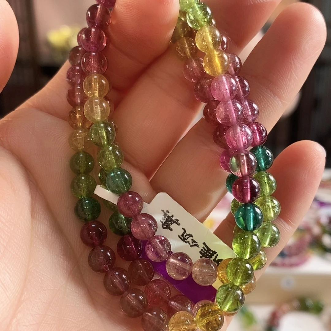 未镶嵌手链碧玺G2375三圈颜色微差