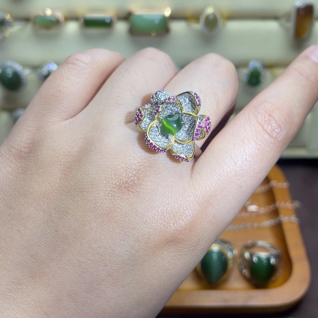 和田玉（碧玉）银S925镶嵌戒指