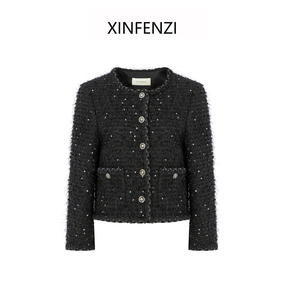 【暮色繁星】XINFENZI 圆领高品质粗花呢小香风外套 FJK33683