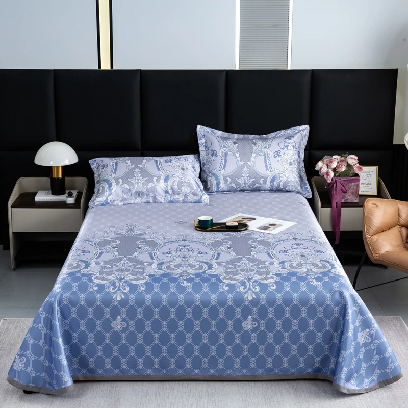 新款印花冰丝席透气不粘身可机洗床单款冰丝软凉席冰丝凉席三件套