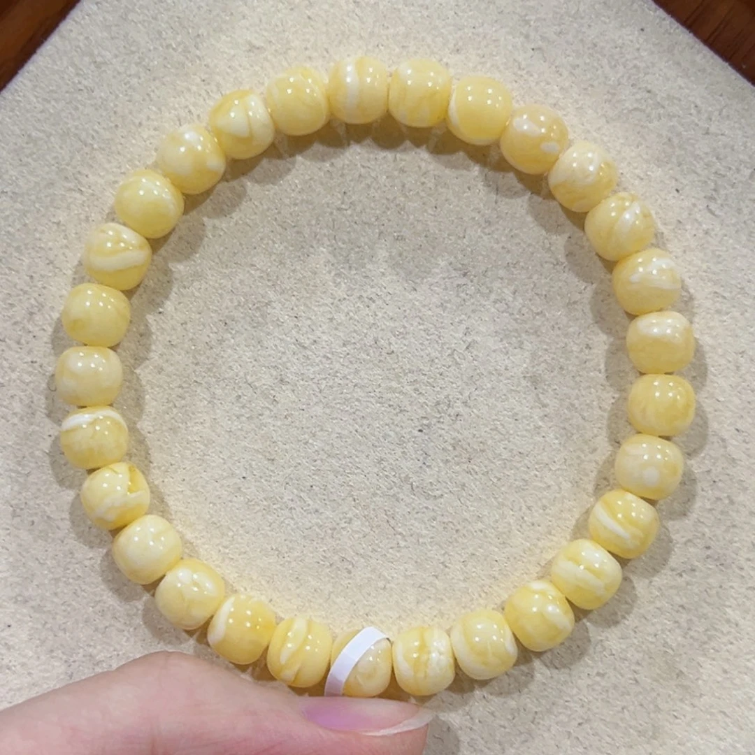 小***友未镶嵌蜜蜡手链7m浓蜡浓白虎皮纹