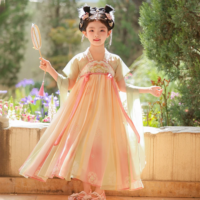 SL3335汉服女童夏季儿童古装裙子2025新款中国风唐装古风连衣裙夏