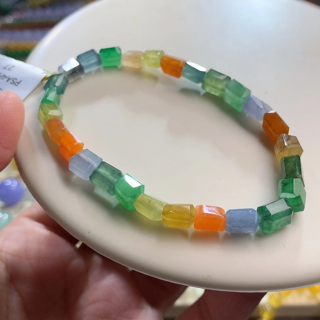 翡翠未镶嵌手链卡5～6 高冰彩虹方糖