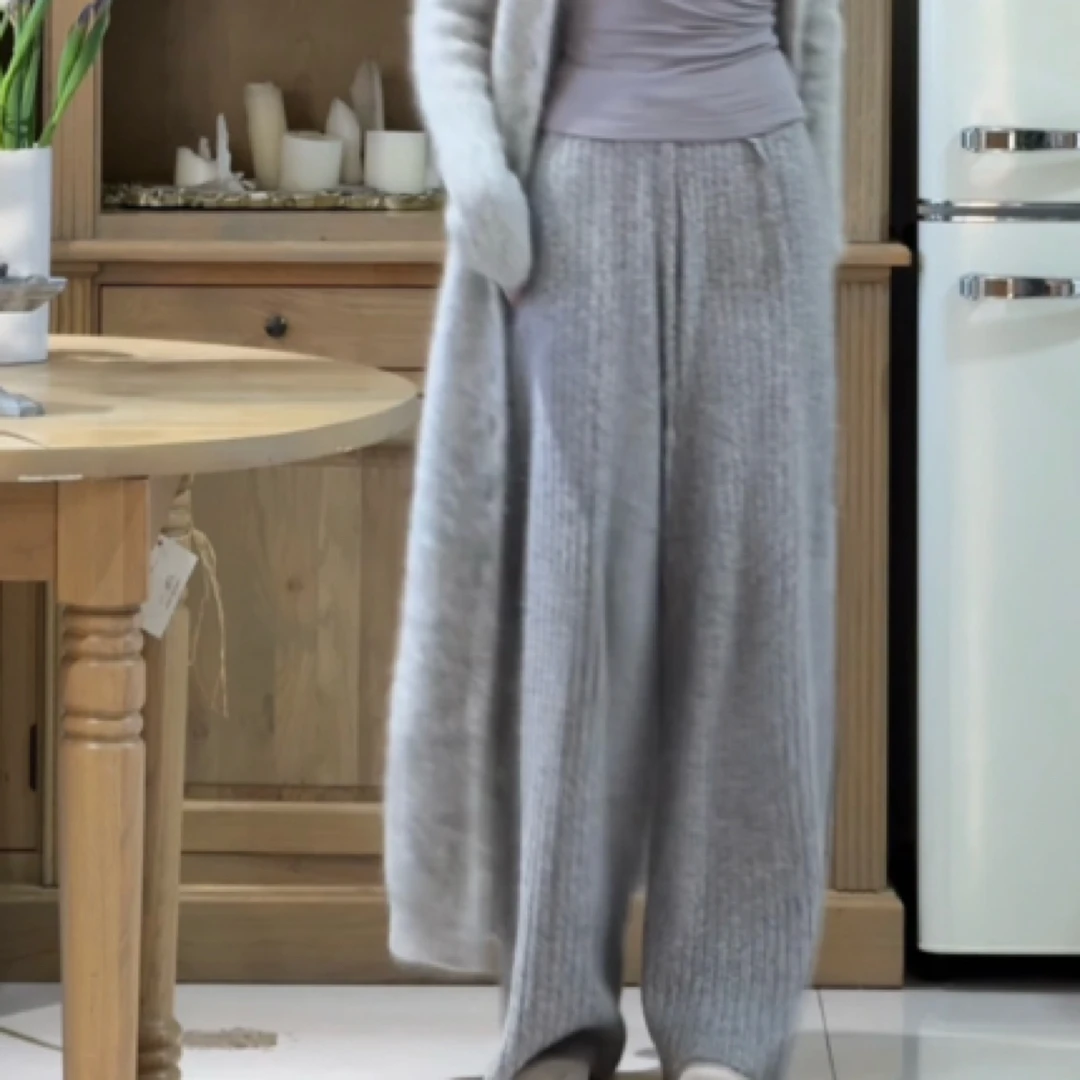 muli沐里系带针织阔腿裤