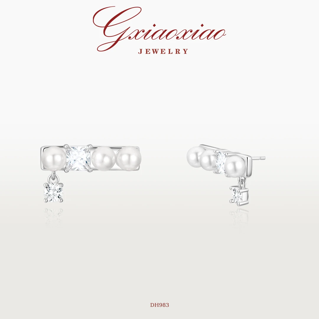 G XIAOXIAO 镀K金 轻奢气质高级感平衡木银色耳环 DH983