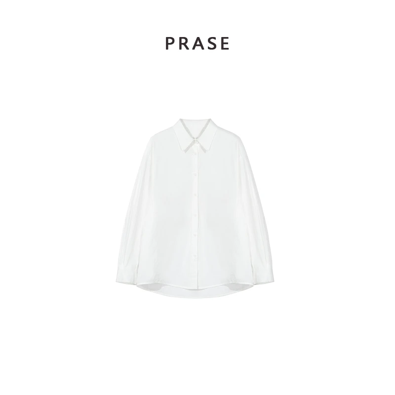 PRASE杨杨【纸片人】微胖轻奢设计款女秋时尚宽松长袖衬衫LD408C01