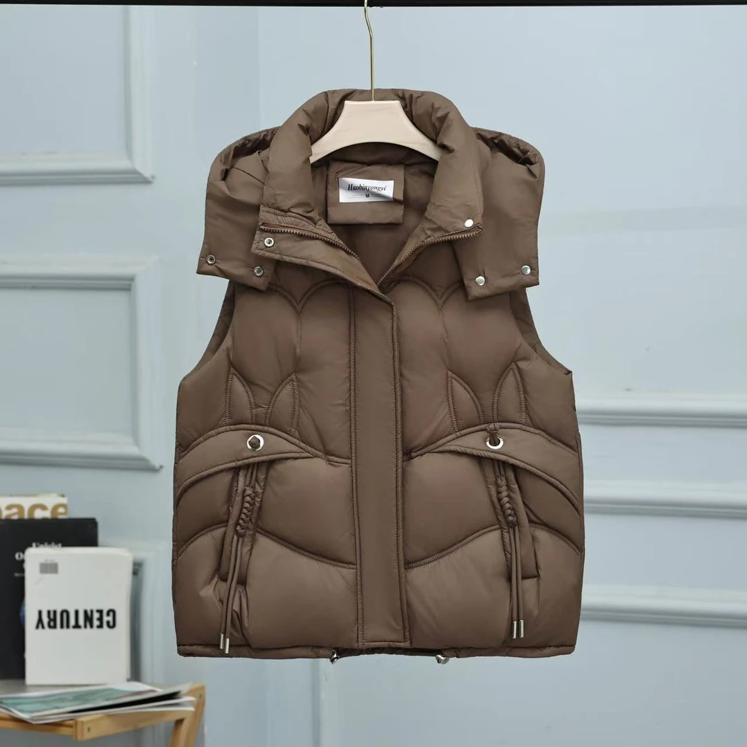 秋冬季网红洋气马甲百搭休闲拼接连帽宽松潮流保暖短款加厚外穿