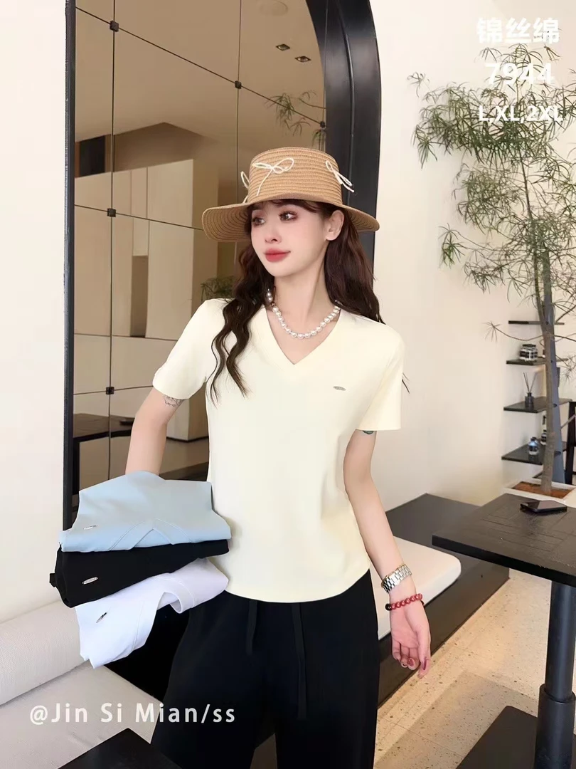 7944新款高品质V领款螺纹款半袖(衣长58左右)