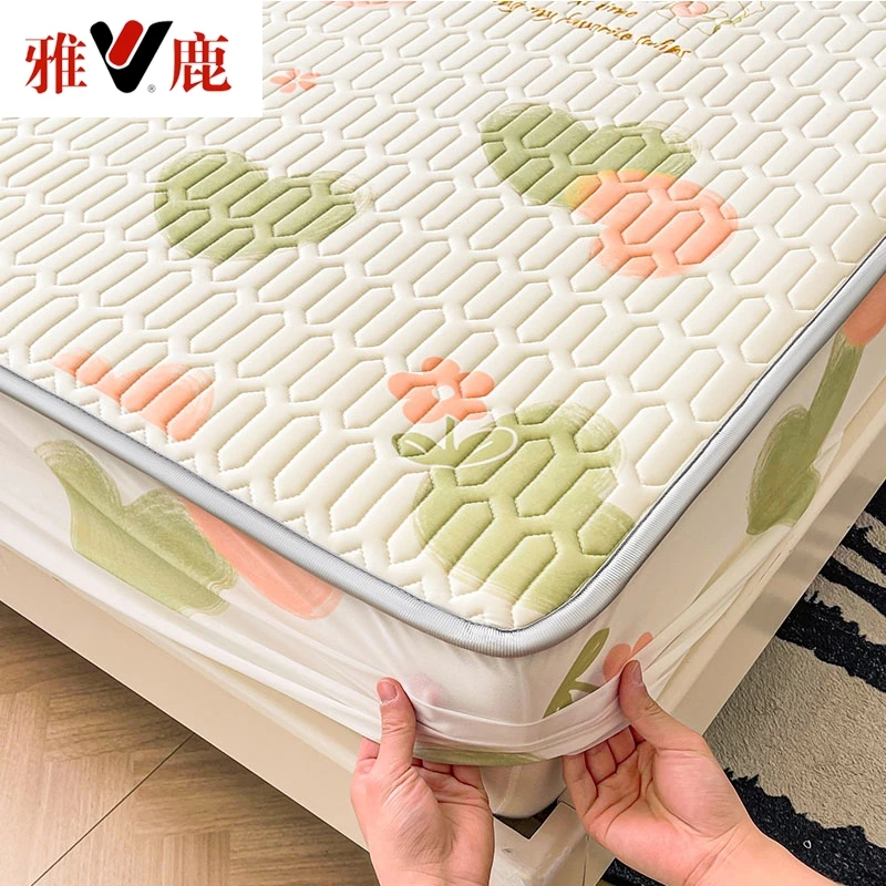 V/雅鹿2025夏季新款凉感乳胶床笠可水洗折叠空调席防滑床罩套家用