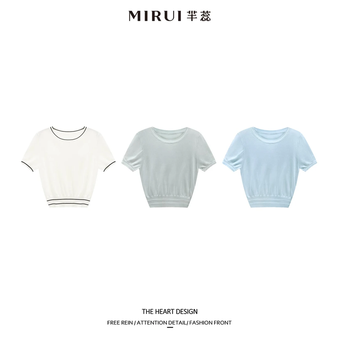 MIRUI芈蕊【】圆领撞色条纹短袖针织衫25013.ZN