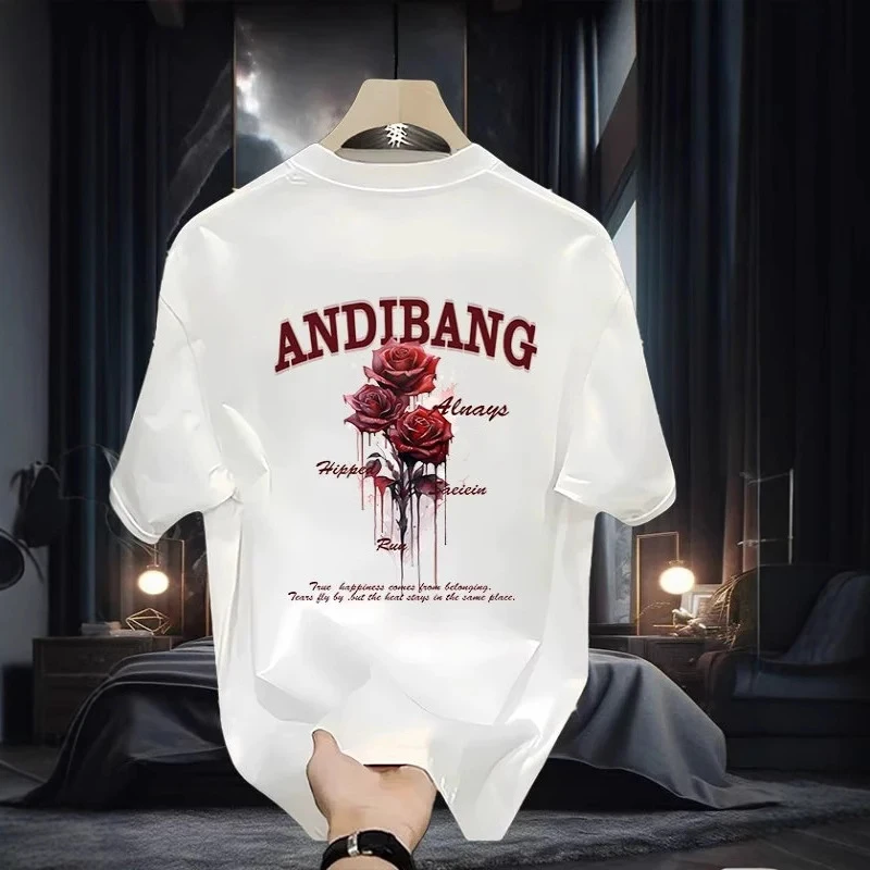 2025夏季潮牌男士新款美式重磅痞帅圆领纯棉短袖ins半袖T恤上衣男