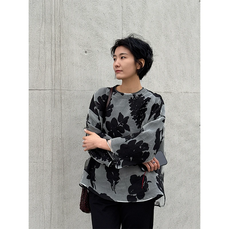 LANGQING 桑蚕丝印花时尚衬衫44170#