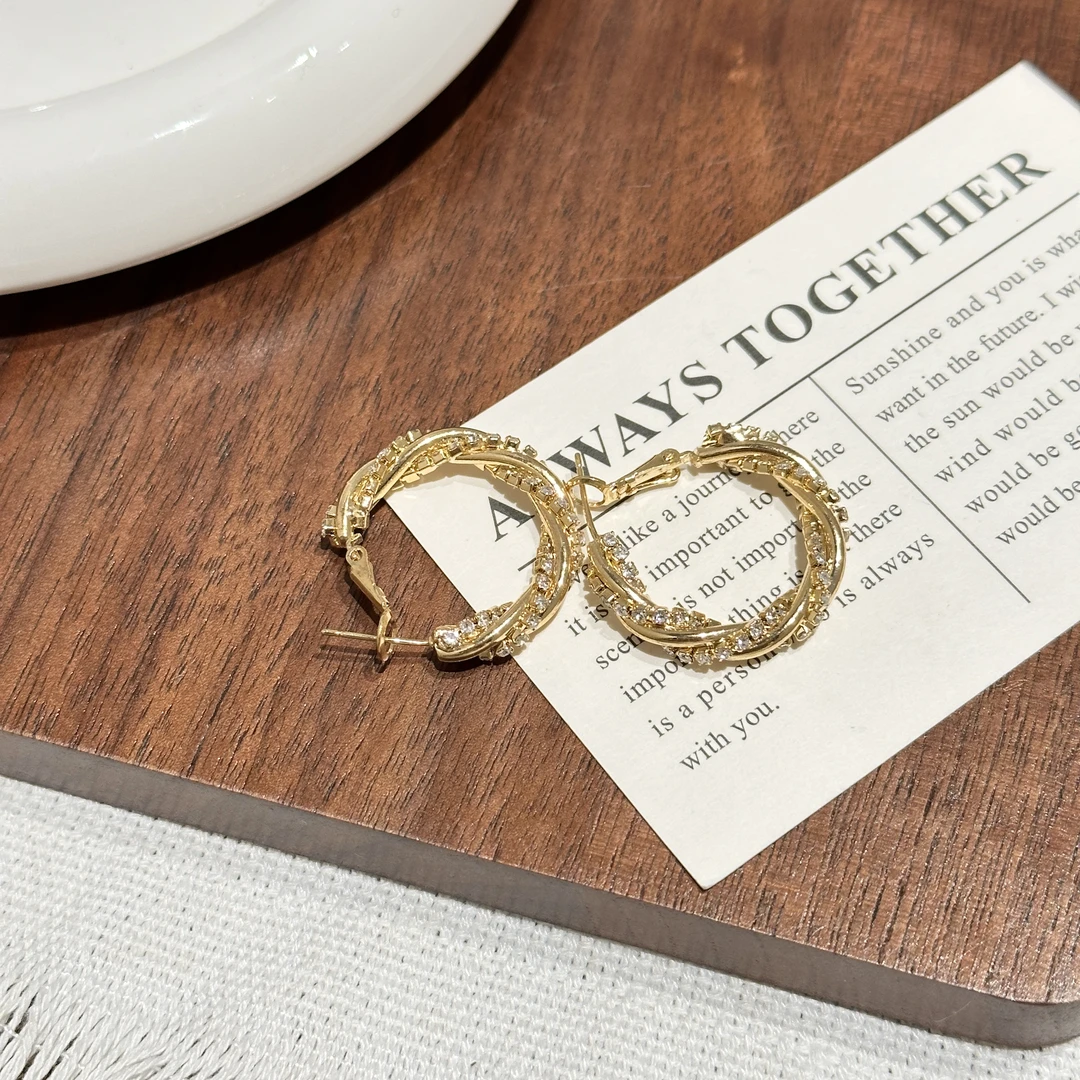 铜合金耳饰 AL1077 韩国麻花耳圈耳环耳钉气质圈圈时尚圆圈金色