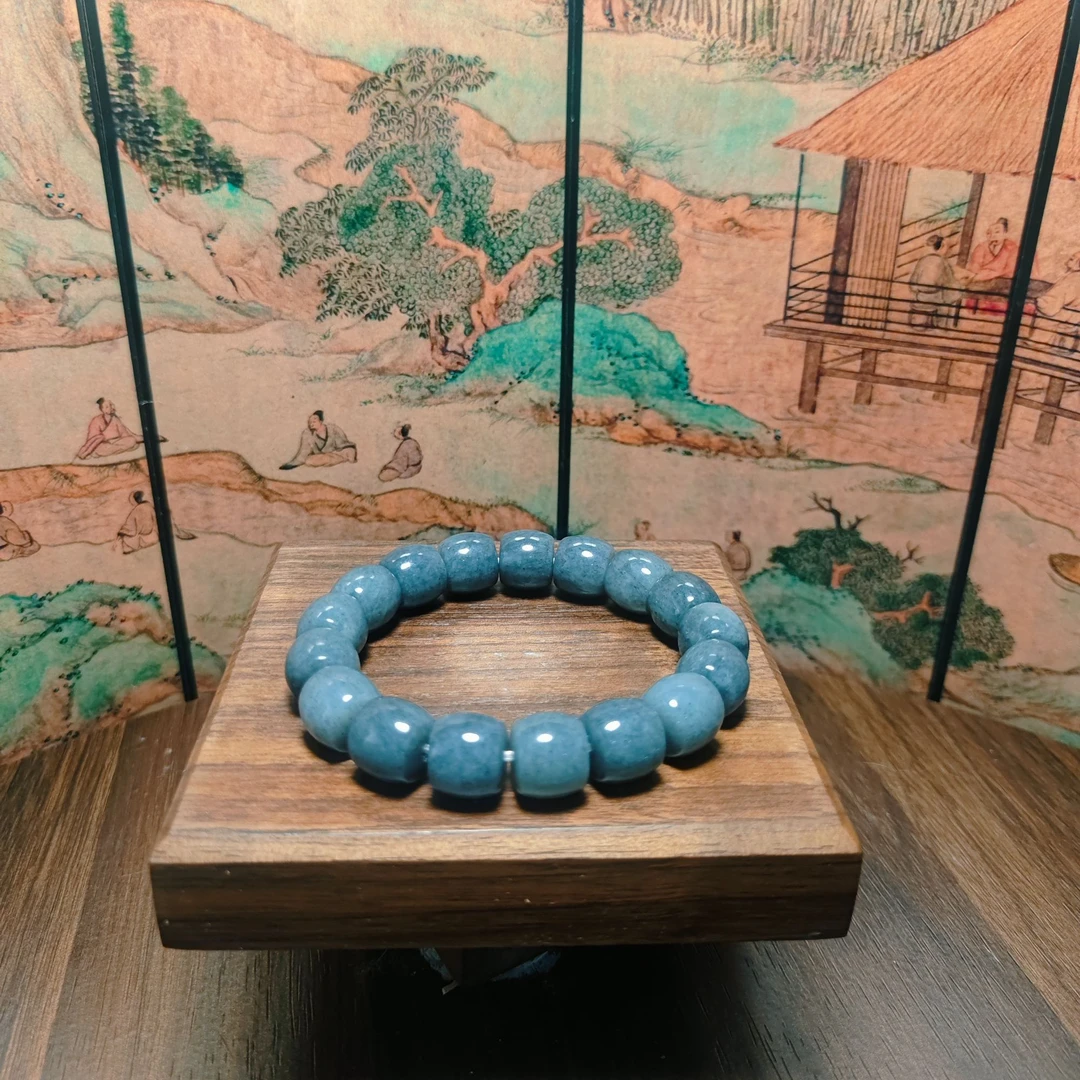 P和田玉青花桶珠手串（卡12）0640