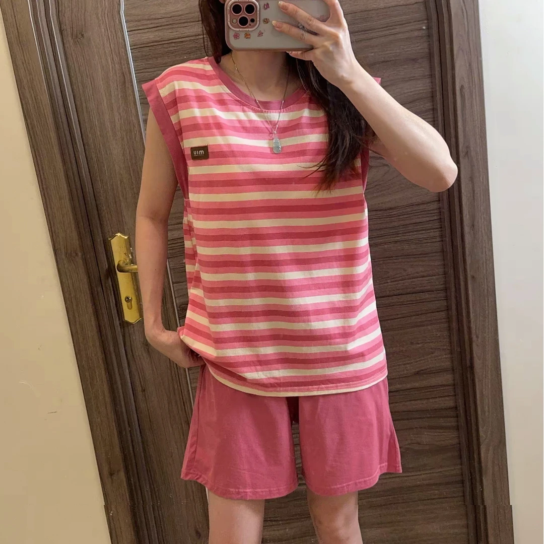 睡衣夏季纯棉背心短裤带胸垫女士夏天休闲舒适可外穿家居服套装
