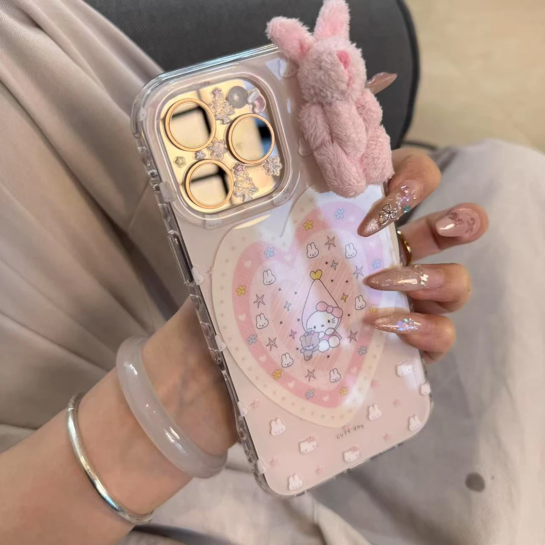 爱心kt米菲兔适用苹果16Pro手机壳华为/vivo/小米/oppo全包女公仔