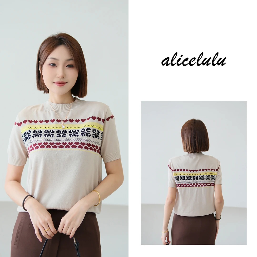 1 alicelulu复古圆领设计感减龄显瘦气质针织上衣S2142416L