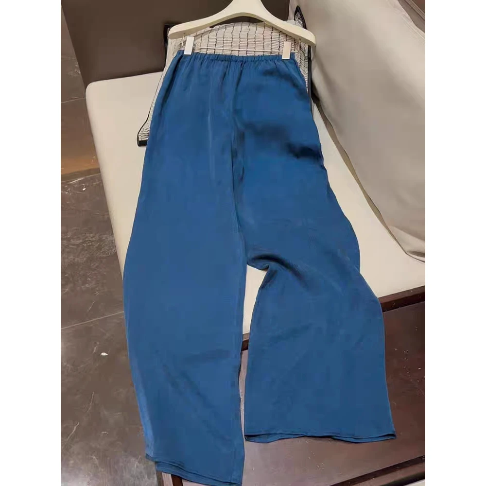 美貌色系！太好看了蓝色阔腿裤女高腰休闲裤遮肉显瘦慵懒感长裤子