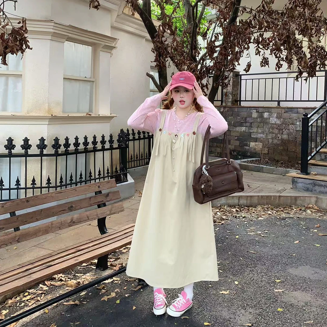 徐达布【童趣上花】大码连衣裙女秋季微胖针织衫长裙L36964C53