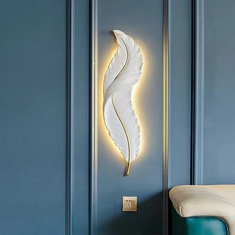轻奢豪华客厅电视背景简约墙壁床头卧室新款玄关创意羽毛现代壁灯