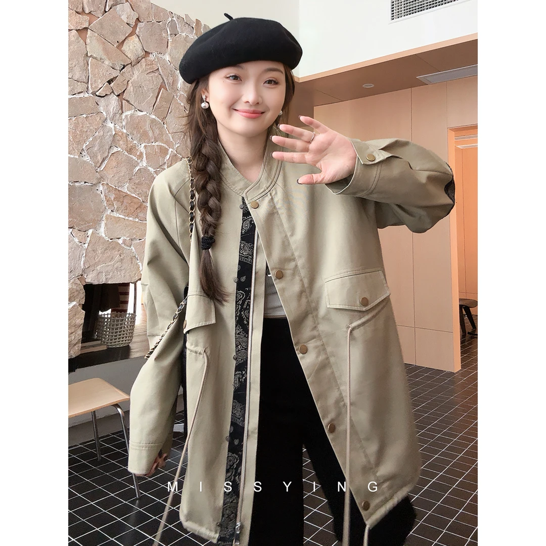 应小姐【棕榈树】微胖大码秋季气质宽松韩版显瘦时尚气质风衣外套