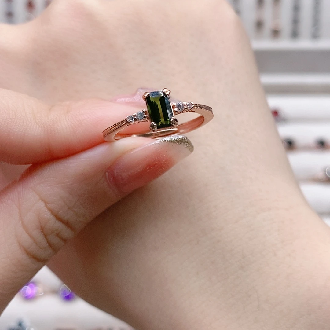 碧玺戒指银S925镶嵌开口