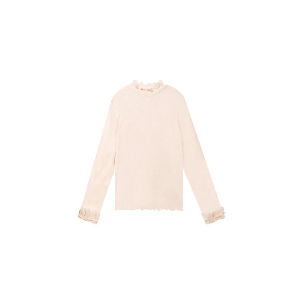 四面高弹~不紧绷！木耳边设计袖口拼接钉珠潮流长袖！