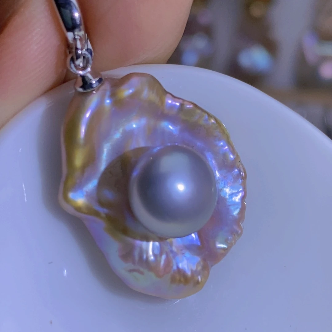 淡水珍珠银S925镶嵌天然淡水珍珠