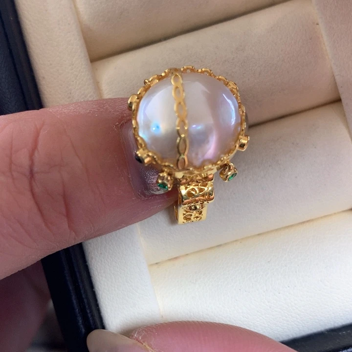 银S925镶嵌戒指拼合珍珠（马贝珠）