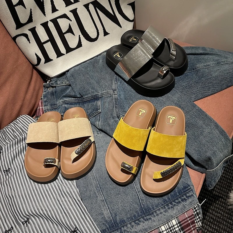 TS/TS休闲拖鞋女2025夏季厚底圆头时尚透气百搭休闲一脚蹬拖鞋