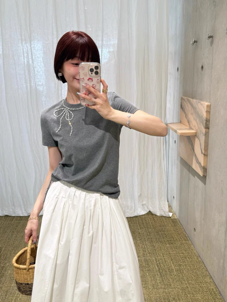 编号棉T恤重工手艺气质修身短袖T恤女