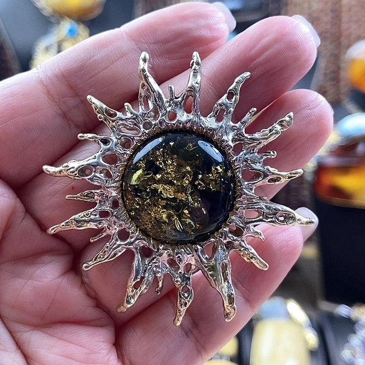 琥珀银S925镶嵌颈饰吊坠