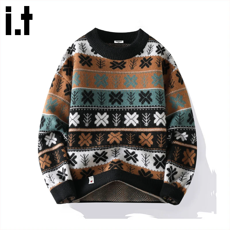 i.t:CHOCOOLATE保暖圆领针织衫男款秋冬新款潮流宽松加厚休闲毛衣