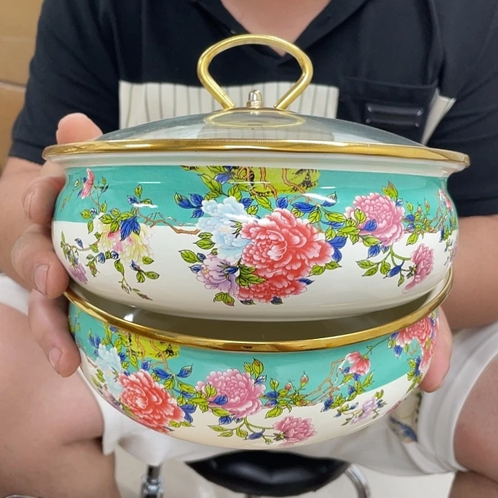 搪瓷20公分珐琅搪瓷如意盆绿色送盖子一个