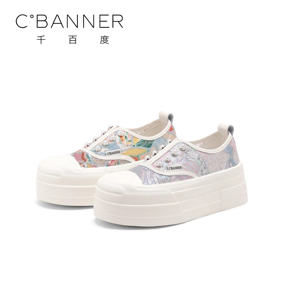 C.BANNER/千百度国风刺绣渔夫鞋2025新款时尚鞋子女款潮牌百搭鞋