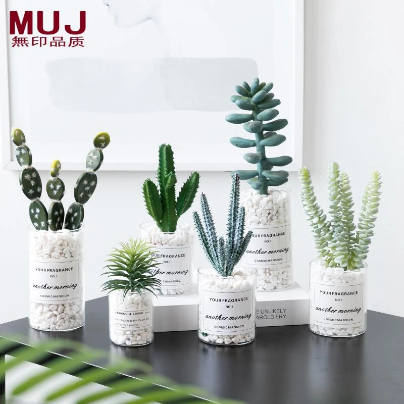 日本MUJ 【无印正品】北欧小盆栽摆件仙人掌仿真绿植装饰桌面迷你