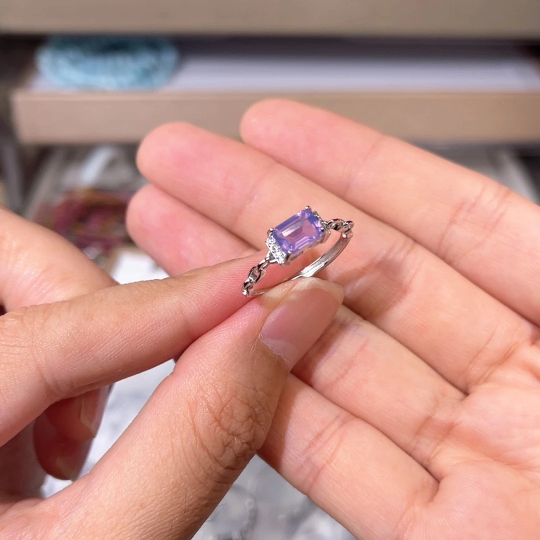 水晶戒指银S925镶嵌紫玉晶012