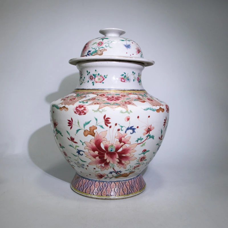 007055粉彩细路盖罐