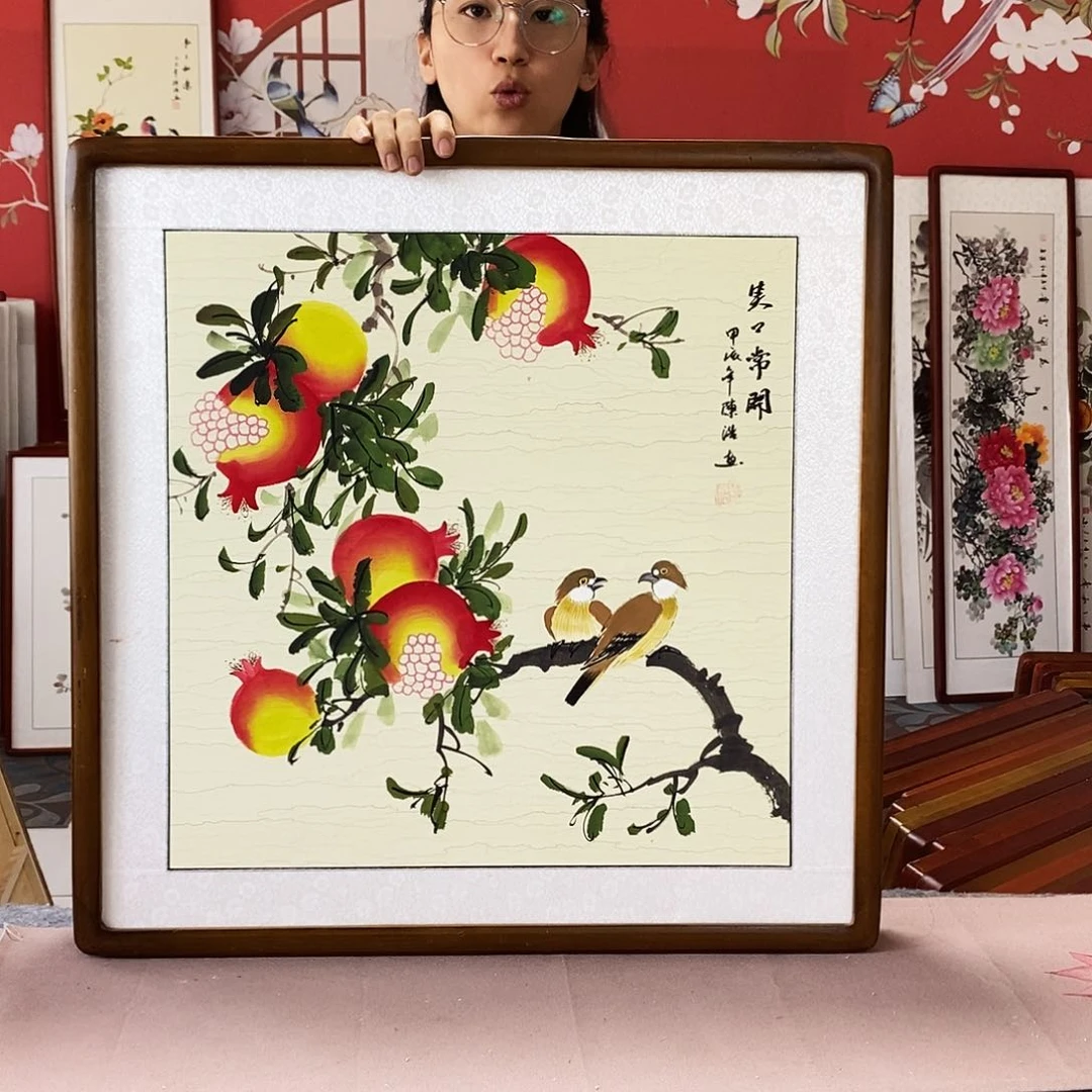 国画手写手绘带框包邮62✖️62国画作品